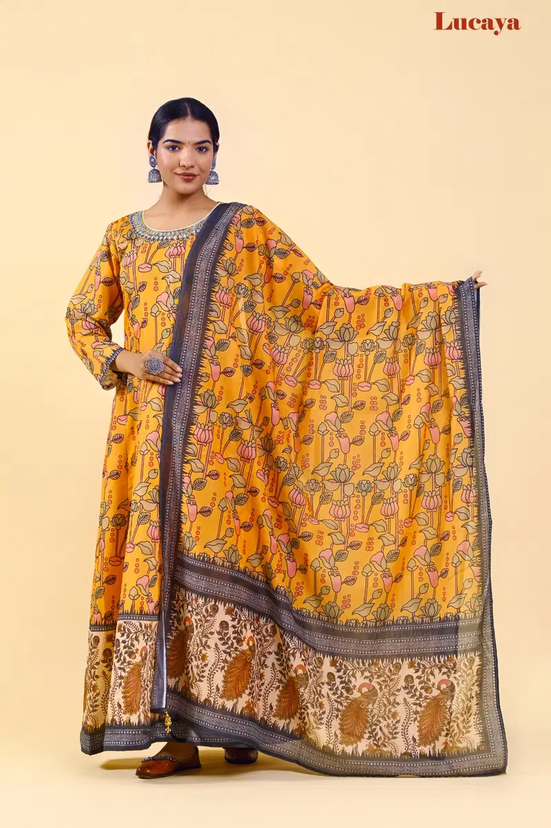Lucaya Vol 7 Kalamkari Printed Dupatta With Gown Catalog
